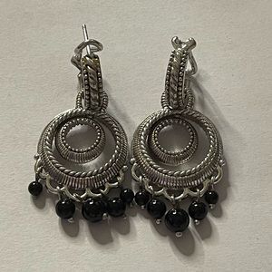 Judith Ripka Sterling Black Onyx Hoop Earrings